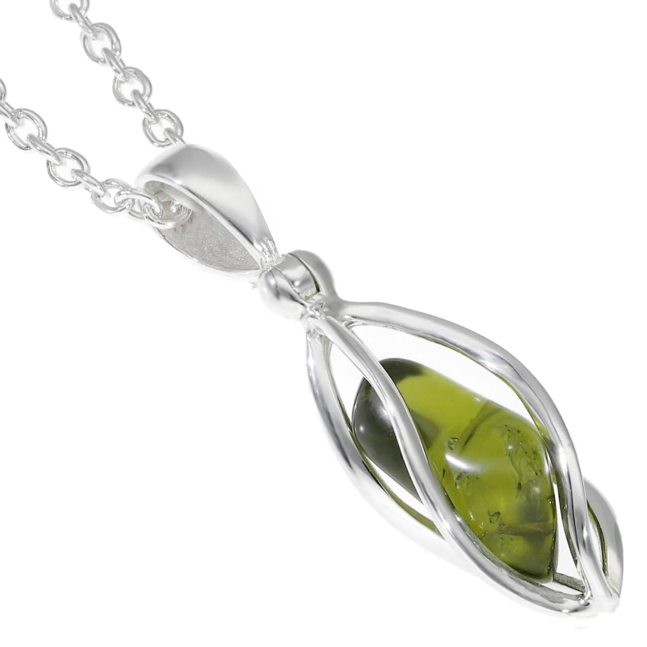 

Peridot Silver 925 Necklace Polished Rough Stone with Screw Cage Chain Birthstone August Natural Stone Power Stone [Shinjuku Ginnokura] зелений