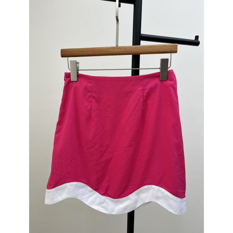 

Сладкий критический удар! Костюм контрастных цветов розового и белого с волнистым краем Игривый Молодой Взрослый Сердце Полное Жизненной Силы Жилет Юбка Skirt L