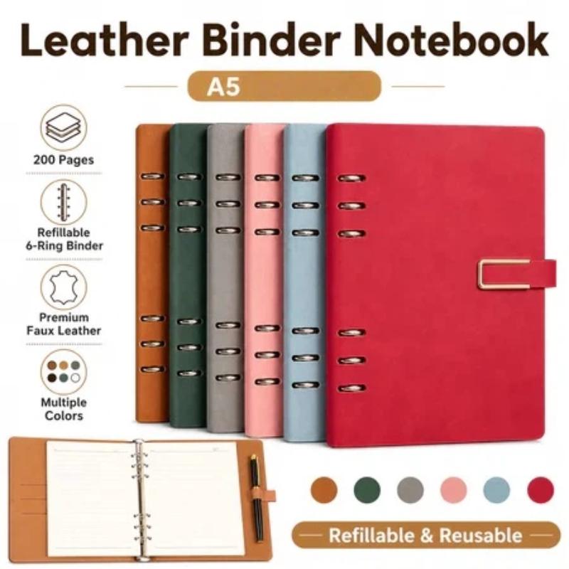 A5 Refillable Leather Notebook Binder Loose Leaf Journal Notebook For School Office Use Detachable A5 Notebook