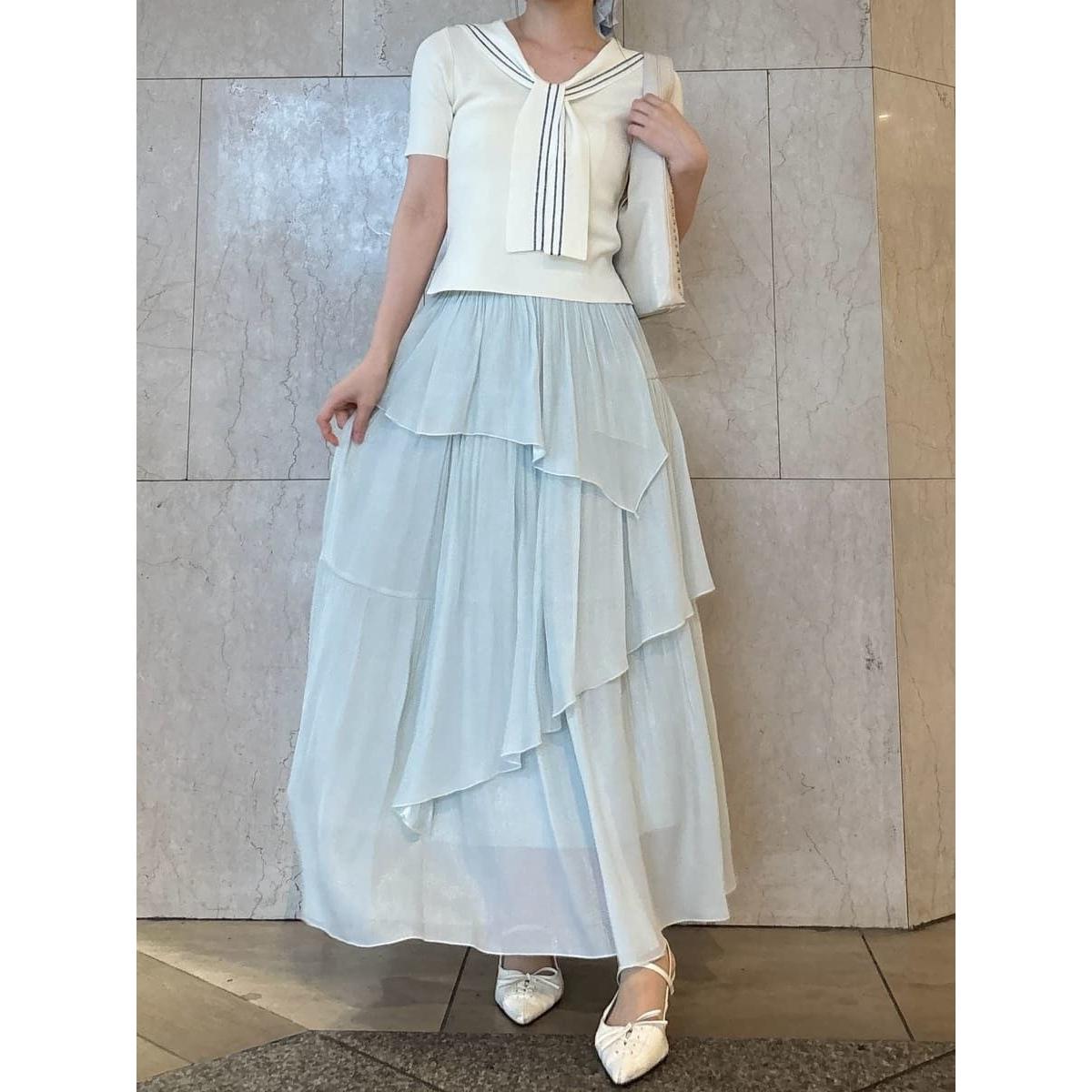 LILY BROWN Mellow ruffle glossy sheer skirt