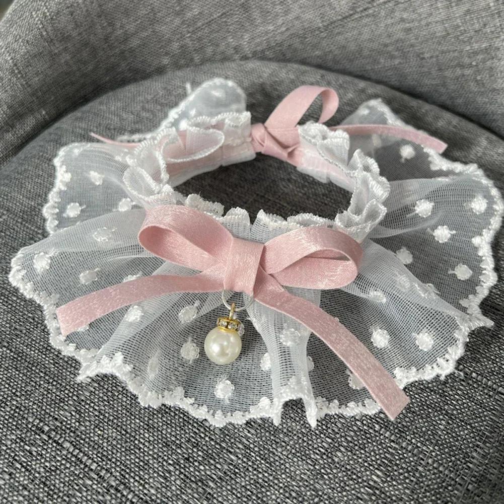 1Pc  Pet Bow Pearl Necklace Cat Collar Scarf Thin Pet Clothing Decoration Cat and Dog Wedding Ribbon Dog Necklace Garfield
