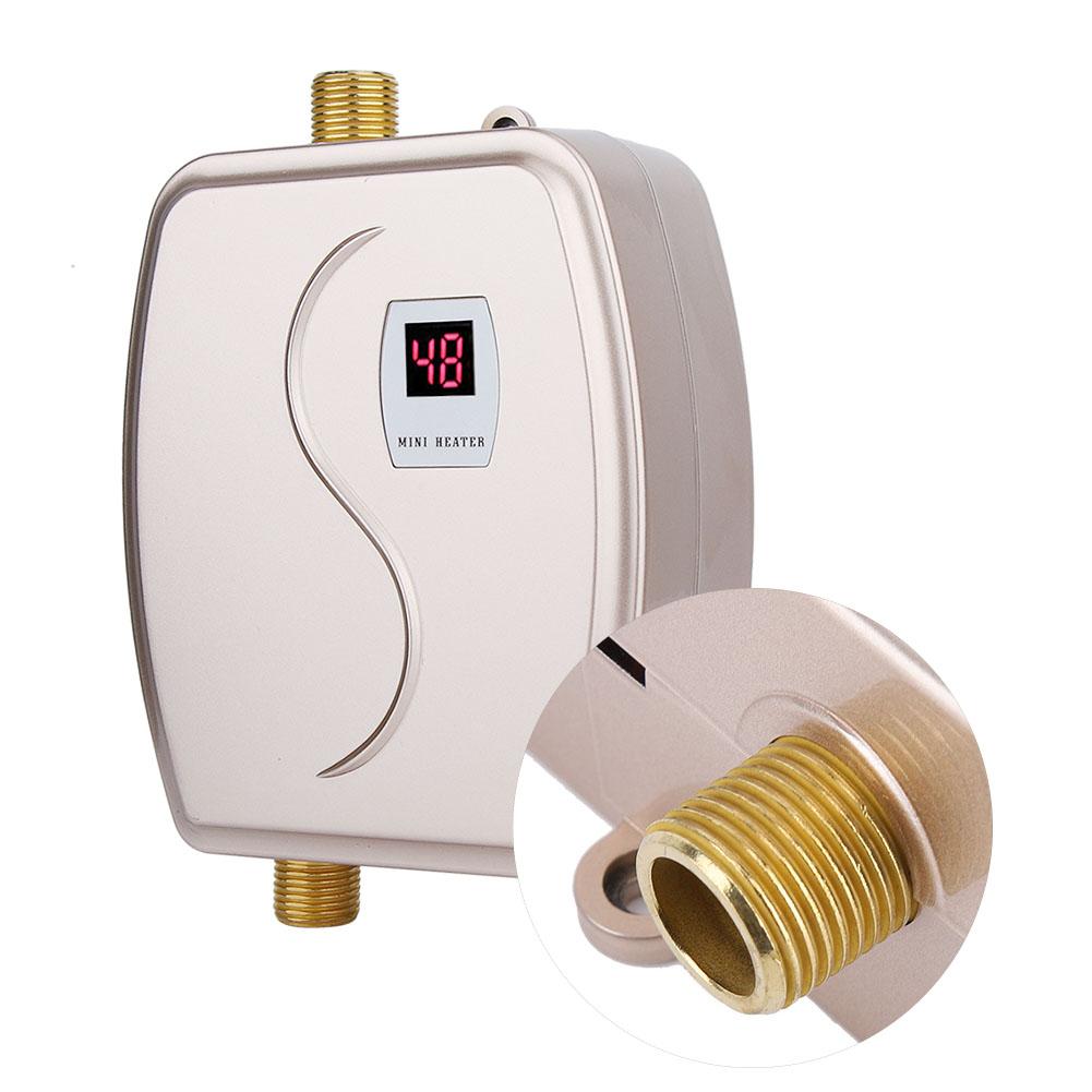 - 3000W Mini Electric Tankless Instant Hot Water Heater Bathroom Kitchen Golden
