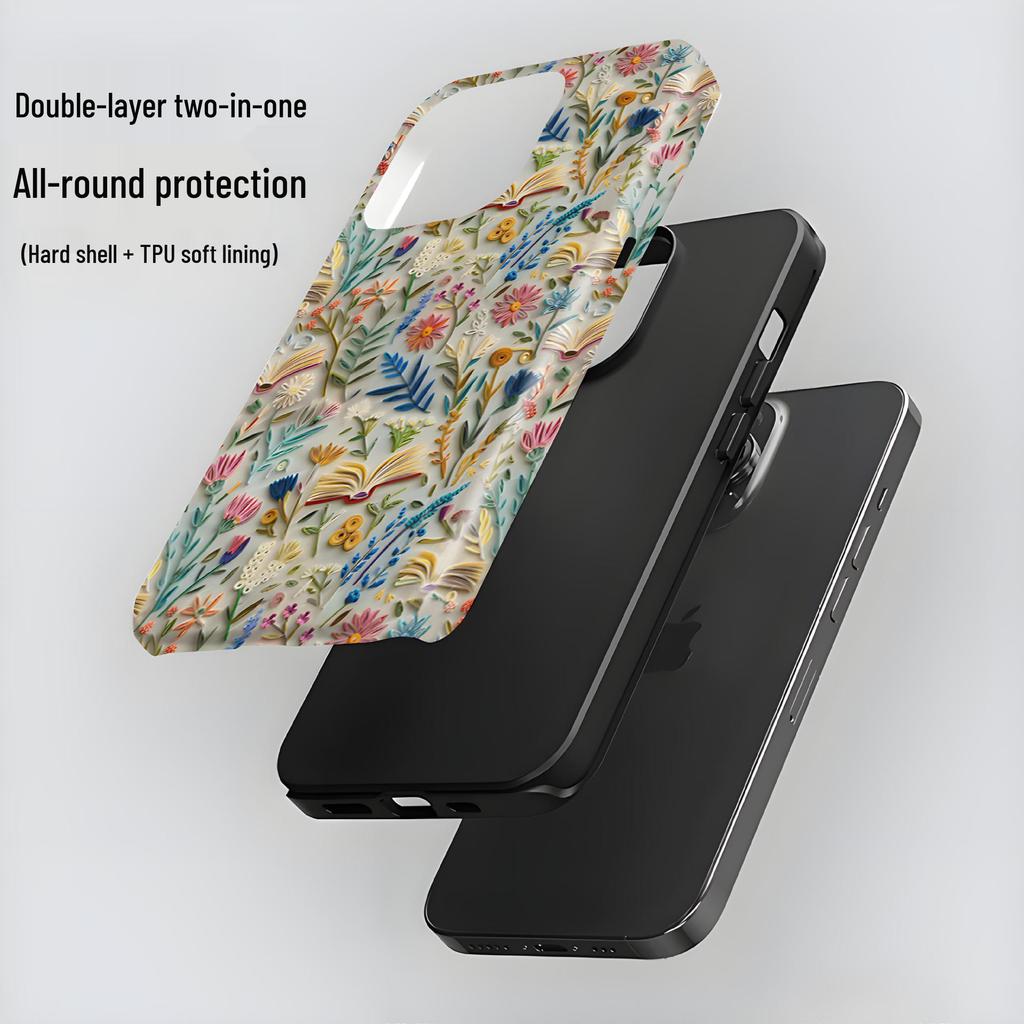 3D Floral Embroidery iPhone16 Pro Max & iPhone 15/11 Case with Double Layer Film Protection