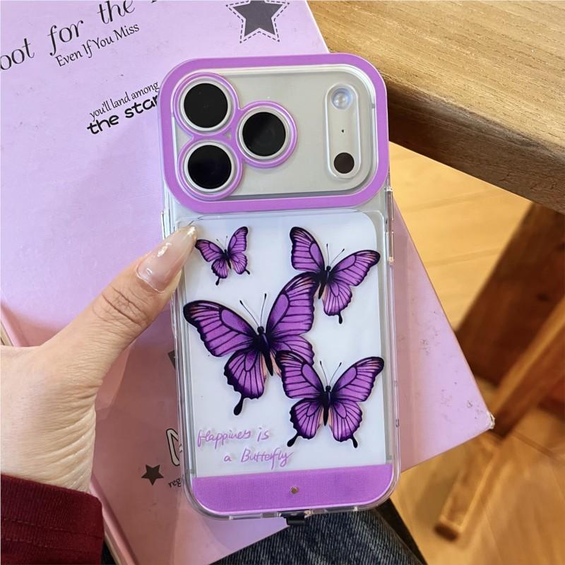 Change Color Luminous Call Light Up Purple Butterfly pattern Phone Case For iPhone 16 15 13 12 11 14 17 Pro Max Plus Air X XSMax