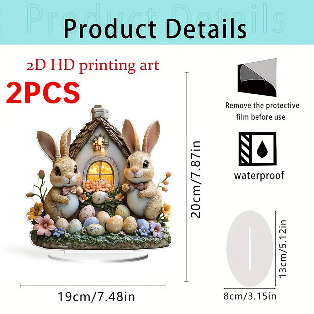 2D Flat Easter Colorful Bunny Ornament Rabbit Statue Acrylic Rabbit Garden Signs Cute Cartoon Bunny Decor for 2025 Spring Easter