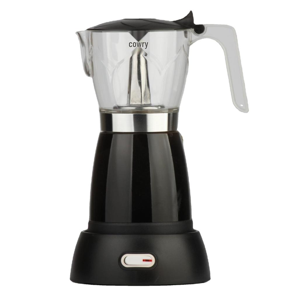 Electric Aluminum Moka Pot: Italian Style Plug-in Coffee Maker with Visible Brewing, Black Coffee Model