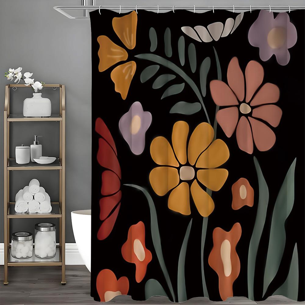 Cartoon Flower Shower Curtain, Bathroom Decorative Shower Curtain, Waterproof Shower Curtain with Hooks