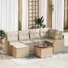 7-piece Garden Sofa Set with Beige Cushions Poly Rattan Acacia, 2-seater Garden Sofa with Storage& 3356146
