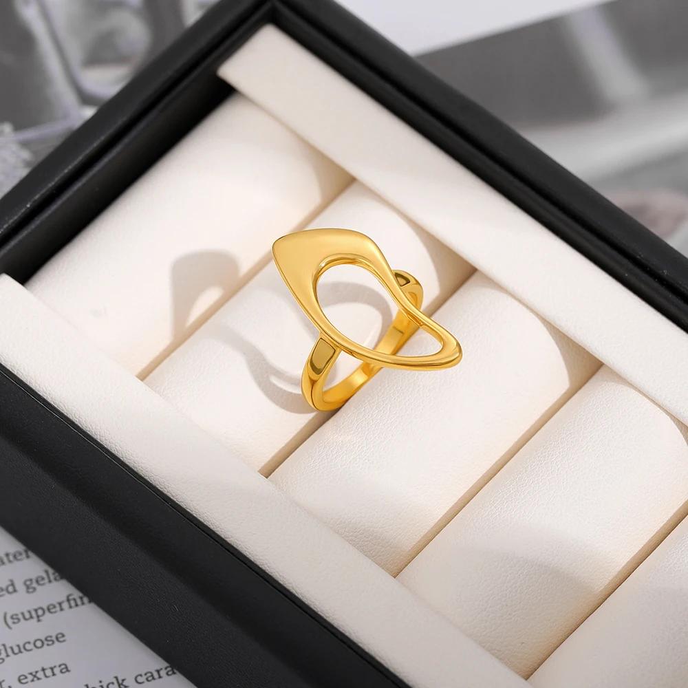 Stainless Steel Hollow Out Geometric Irregular Gold Color Rings Creative Statement Finger Ring Jewelry Accessories Dropshipping