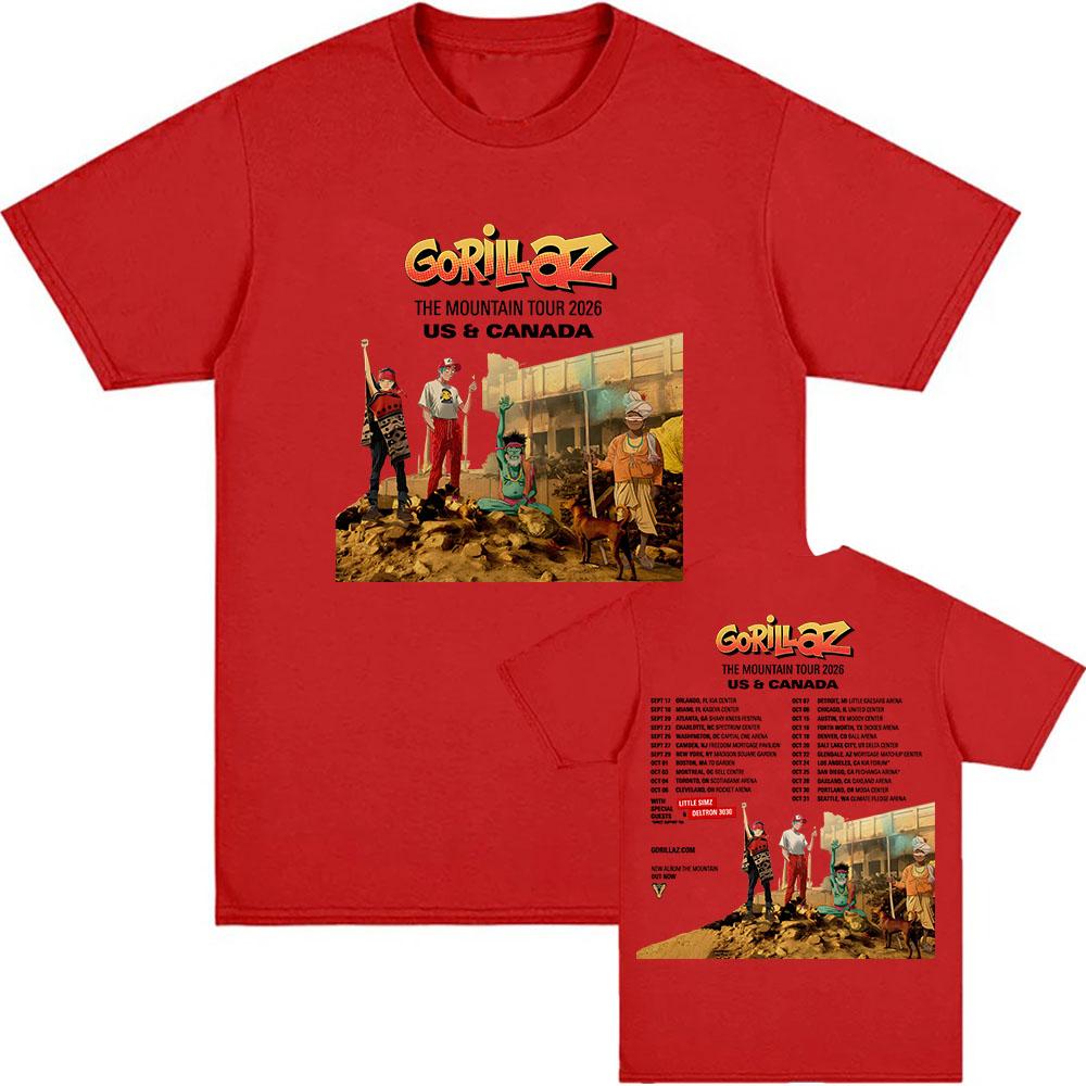 GORILLAZs The Mountain Tour 2026 Marškinėliai Vasariniai Trumpomis Rankovėmis Apvalia Kaklo Iškirpte Unisex Marškinėliai Roko Grupės Grafinis Spaudinys Marškinėliai