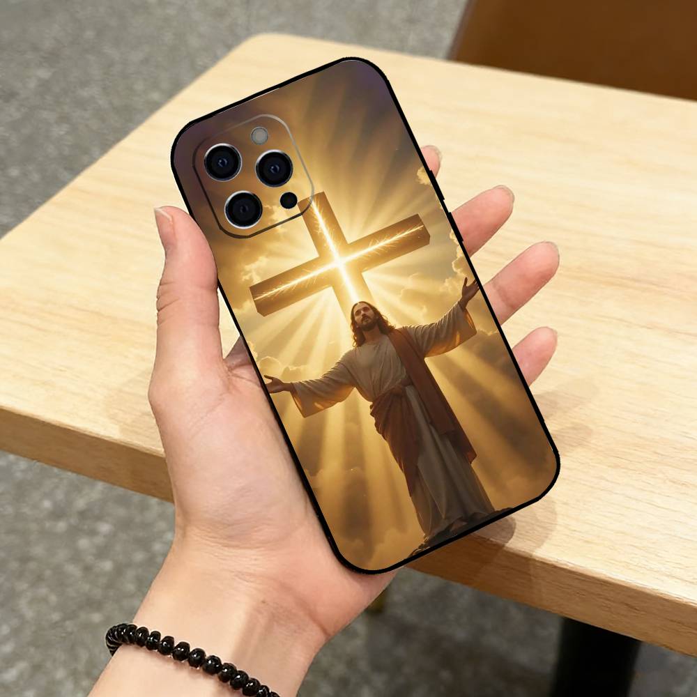 Faith Christian Religious Jesus Phone Case For iPhone 17,16,15,14,13,12,11 Plus,Pro Max,XS,Soft Silicone Black Cover