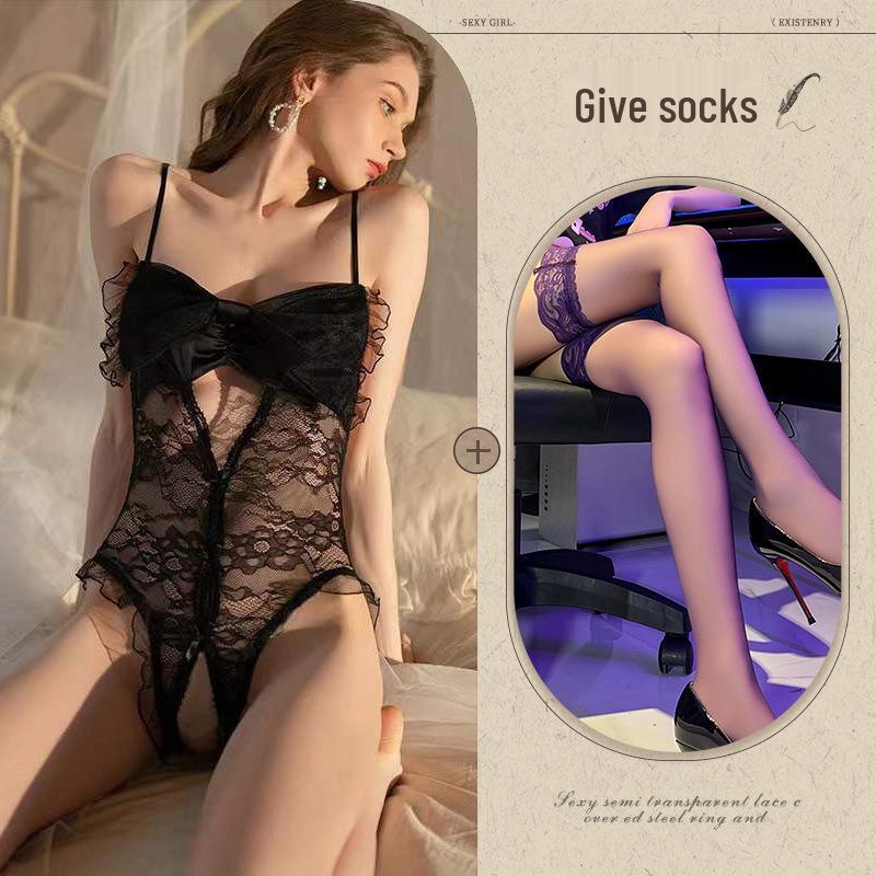 Muyao Women's Sexy Mesh Lace Bodysuit with Big Bow