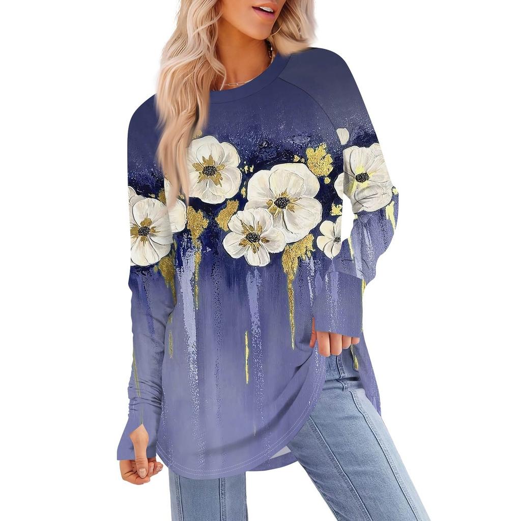 Womens Oversized Sweatshirt Graphic Sweater Long Sleeve Drop Shoulder Round Shirt Tops Vintage Clothes