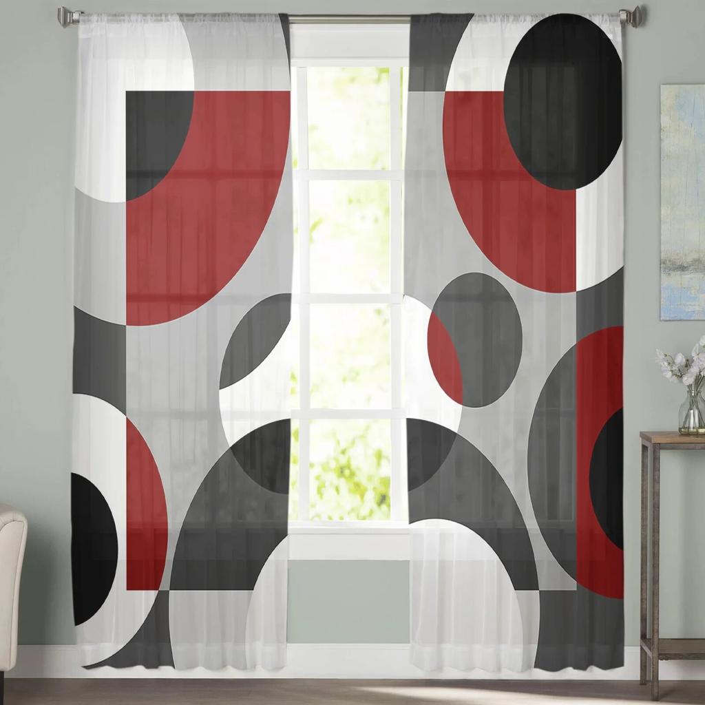 Geometrische Figuren Dunkelrot Grau Gardinen Für Wohnzimmer Schlafzimmer Wohnkultur Küche Tüll Für Windows Voile Vorhänge