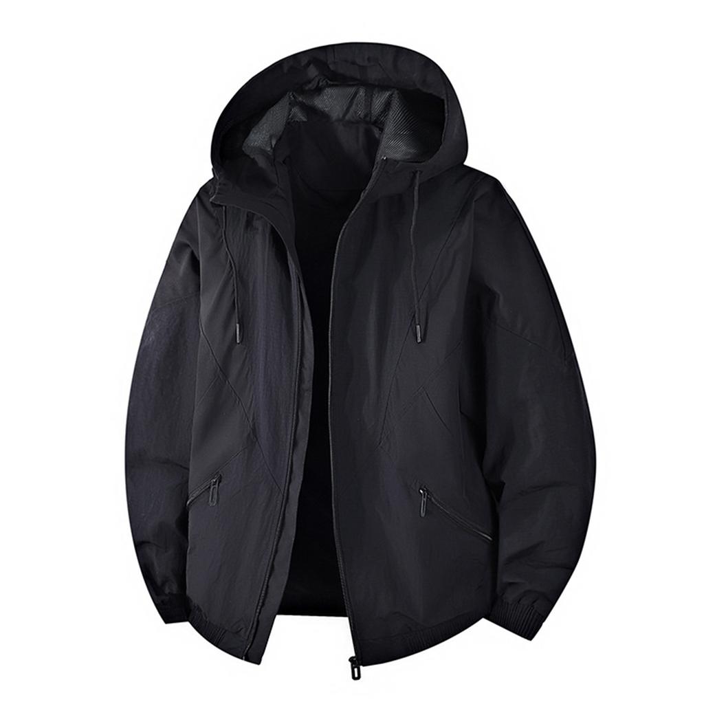 Men's Casual Workwear Hooded Jacket, Color-blocked Zipper Pocket Coat, Waterproof And Windproof Down Jacket