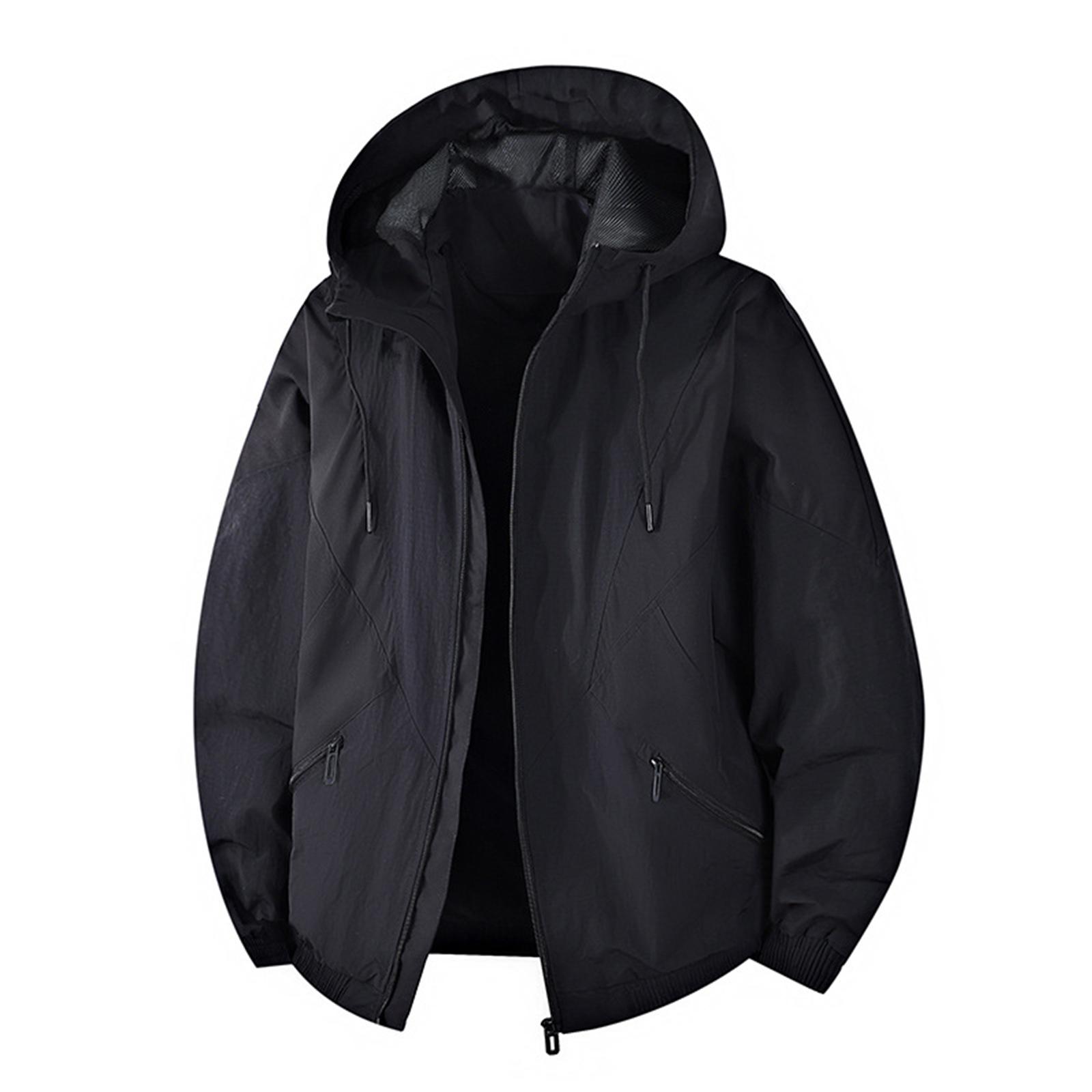 

Мужская повседневная рабочая куртка с капюшоном, цветная куртка с карманом на молнии, водонепроницаемая и ветрозащитная пуховая куртка M чёрный