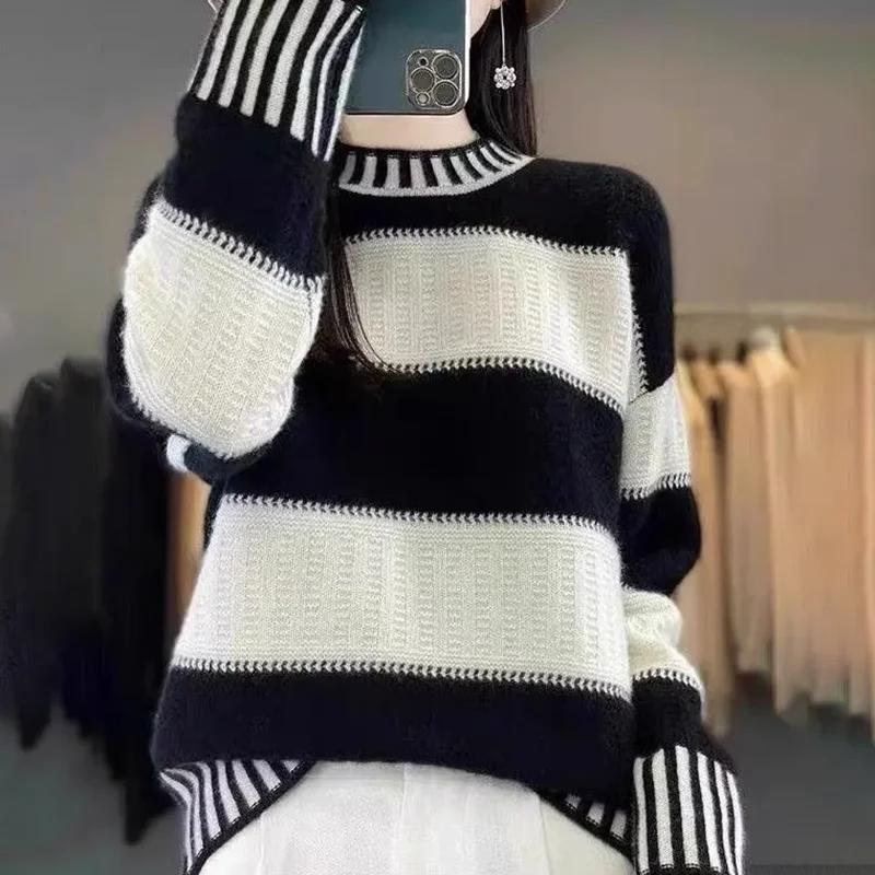 

Sweater for Women Cotton Thickened Pullover Warm Knitted Stretchy Long Sleeve Oversize Jumper Sweater Tops S чёрный