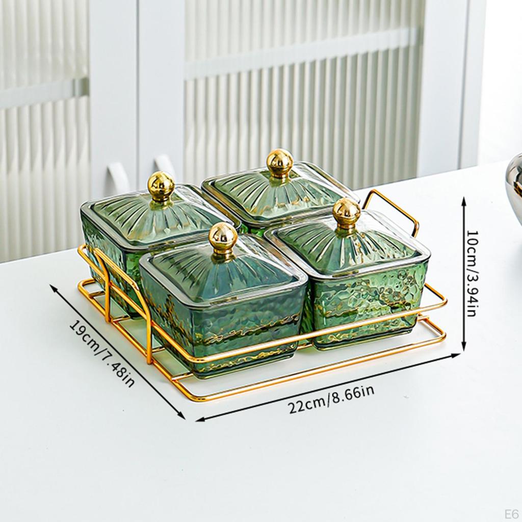 Compartmentalized Serving Tray with Removable Bowls and Lid for Snacks Fruits