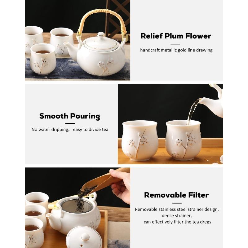 ChineseTea Sets - White Porcelain Tea Set with 1 Teapot Set, 6 Tea Cups, 1 Tea Tray, 1 Stainless Infuser, Minimalist Household Tea-things