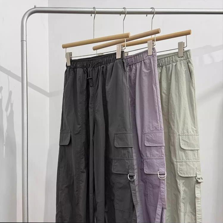 Summer Thin High  Waist Drawstring Cuffed Quick  Drying American  Style Work Pants for Women  Casual Wide  Leg Sports Trousers