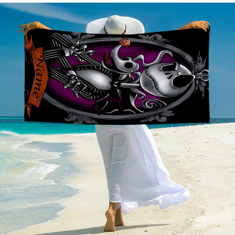 Custom Name Ultra-Soft Beach Towel with The Nightmare Before Christmas Theme,Ideal for Pool - Camping, Diving - Perfect Travel Essential, Vibrant Beac