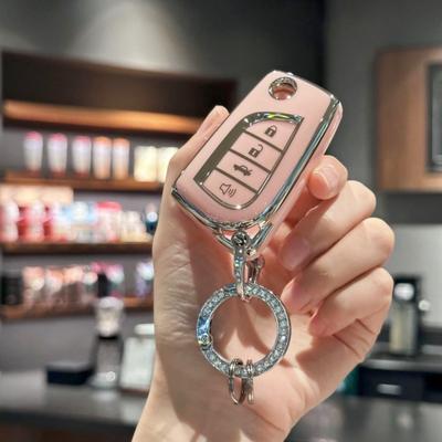 Key Fob Cover with Bling Lanyard for Toyota Fortuner Tundra Camry RAV4 Highlander Corolla Smart Key Flip Key Case Protector