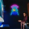 UFO Neon Sign for Wall Decor Alien Spaceship Mountain Neon Sign Dimmable Moon LED Neon Light Signs Light Up Sign for Bedroom Kids Space Game Room