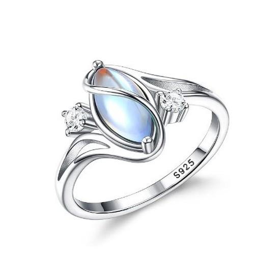 New accessories European and American fashion, unique oval moonstone ring with cubic zirconia, geometric design for women