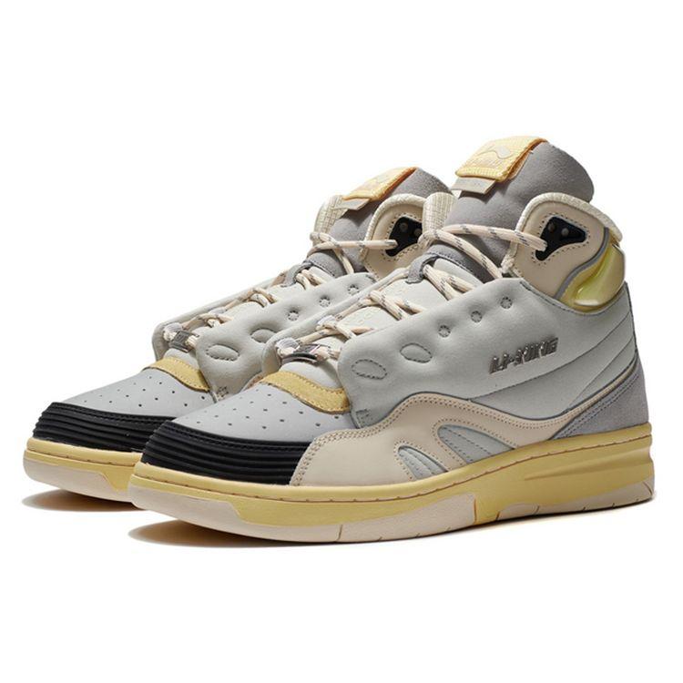 Li Ning 937 Deluxe Hi SP Synthetic Leather TPU Trendy Casual Wear Durable Lightweight High-Top Skate Shoes Men Sneakers Gray AGBR097-1