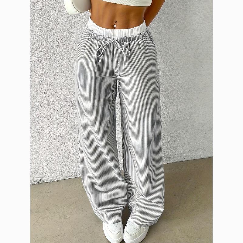 Spring and Autumn Women's Fashionable Striped Floor-length Casual Straight Pants