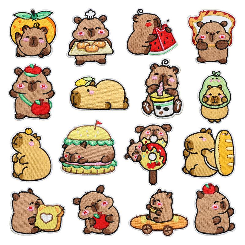 

16Pcs Capybara Embroidery Patch Cute Iron On Patches Diy Applique For Clothing Backpack Hat, Children S Clothing Decoration