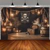 1 Pirate-themed Background Cloth - Skull and Bones, Treasure Chest, Bucket Lantern - Durable Polyester Material, Birthday Party