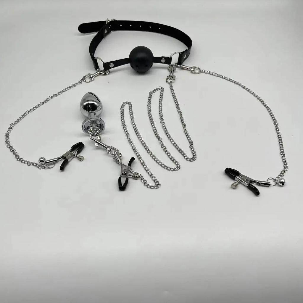 Mouth Gag Nipple Clamp Clitoris Clip Anal Butt Plug Adjustable SM Sex Toy Breast Clip Clit Stimulator No Vibrator