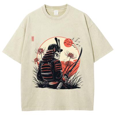 Maglietta da donna stile cartone animato teschio mago stampa stile giapponese ampia oversize lavata manica corta design top magliette
