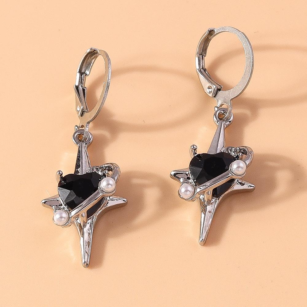 Delicate Crystal CZ Y2K Star Moon Drop Earrings for Women Girl Love Heart Dangle Earrings Party Holiday Jewelry Gifts