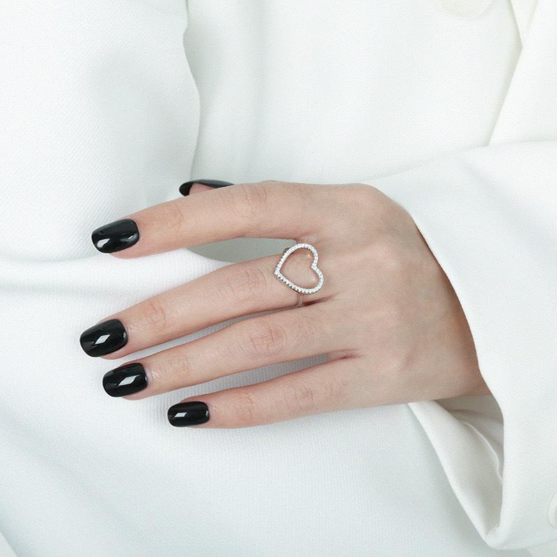 S925 Sterling Silver Zircon Heart-Shaped Ring for Women - European & American High-End Fashion