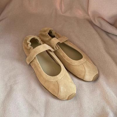 Punktversion~ Retro-Leder-Klettverschluss-Wort mit Mary Jane Schuhen Ballett vielseitig runde Zehenpartie flache Sohle Schuhe Frauen