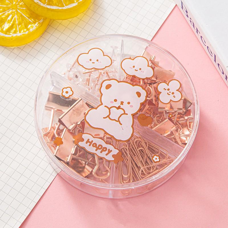 Macaron Color Office Clip Set: Paper Clips, I-shaped Nails, Long Tail Clips, Dovetail Clips In Four-Grid Box