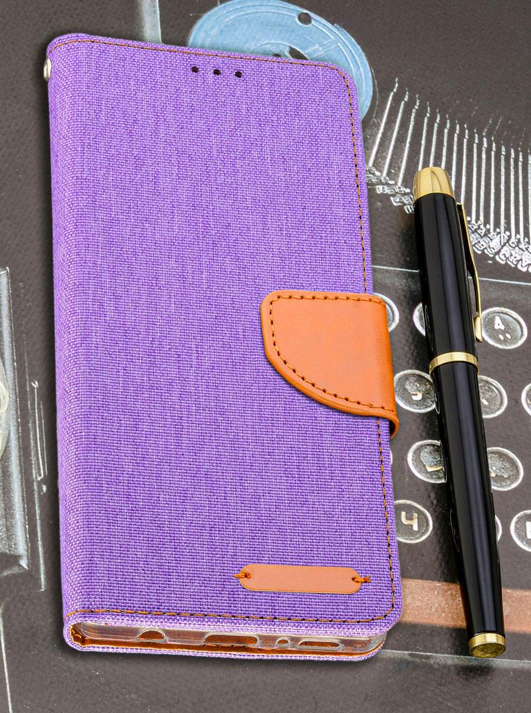 Etui Typu Portfel Do Oppo A5 Pro - Fioletowy  Pokrowiec Canvas + Szkło