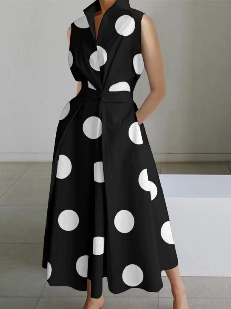 During the Republic of China, Large-size Commuter Fashion POLO Collar Lining Long Short-sleeved Loose Pendulum Dress