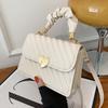 Women's Bag Fashion Rhombus Tote Bags Ladys Shoulder Handbag Girls Student Coin Pack Pleated Metal Heart Shape Trim