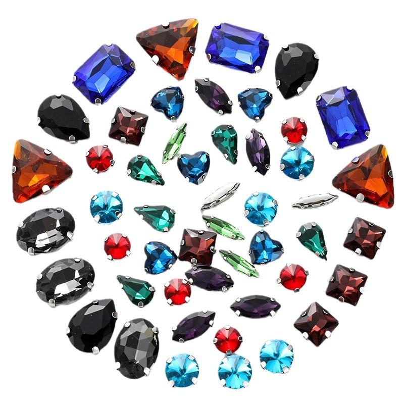 50 Mixed Silver Claw Drill Crystal Sewing Drill with Holes DIY Handmade Wedding Apparel Materials Jewelry Accessories Rhinestone Sew On Beads
