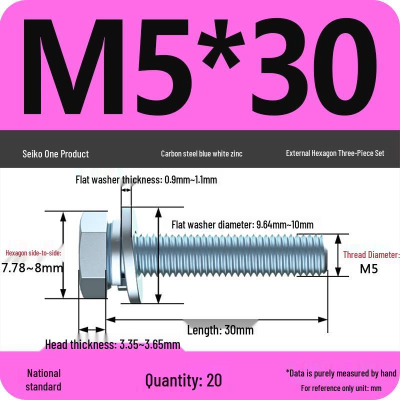 Grade 8.8 Galvanized Hex Bolt Set: Includes Hex Bolt, Spring Washer, Flat Washer (Sizes: M4, M5, M6, M8, M10, M12)