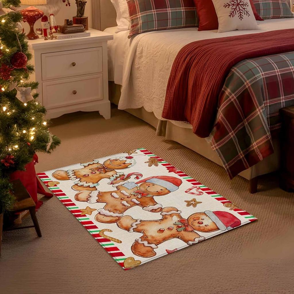 VIKAMA Christmas Decorative Carpet Gingerbread Man Front Door Floor Mat Anti-slip Washable Entry Floor Home Decoration