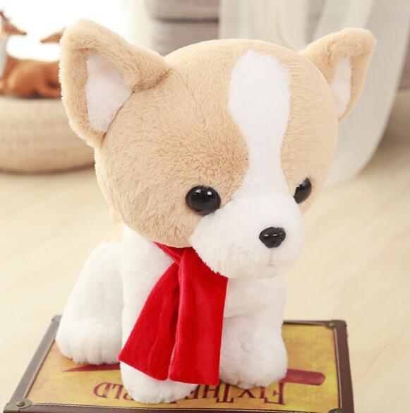 1ks 30cm Krásný vycpaný pejsek se šátkem Měkké roztomilé zvířátko Kreslený plyšový pes panenka pro děti B