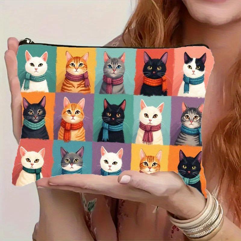 Adorable Cat Headscarf Makeup Bag Portable Travel Organizer Pouch Storage for Daily Use Zipper Closure Pencil Case