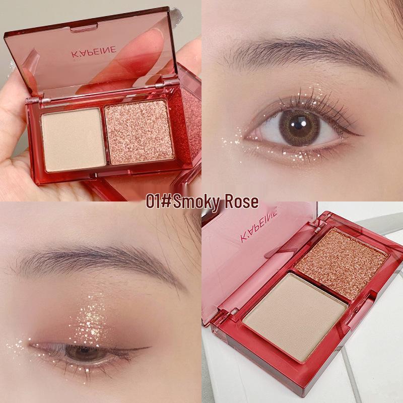Capel Dual-Tone Eyeshadow: Matte & Shimmer Gray Pink with Fine Glitter, Nude, Low-Saturation, Korean Style, Versatile Crushed Diamond Look.