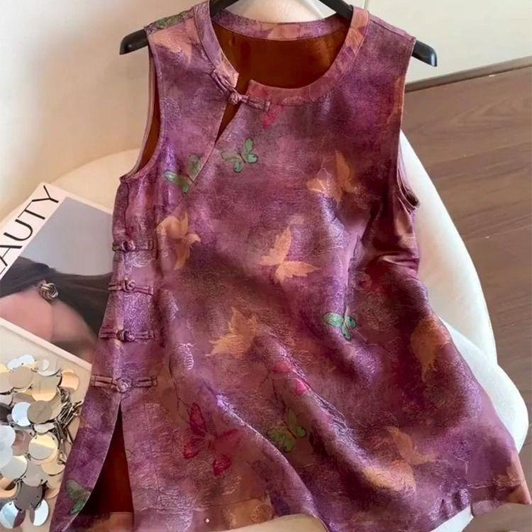 

2025 лето печатный жилет новая мода тонкая рубашка женский высокий стиль модный безрукавный жилет M [Recommended within 50kg]