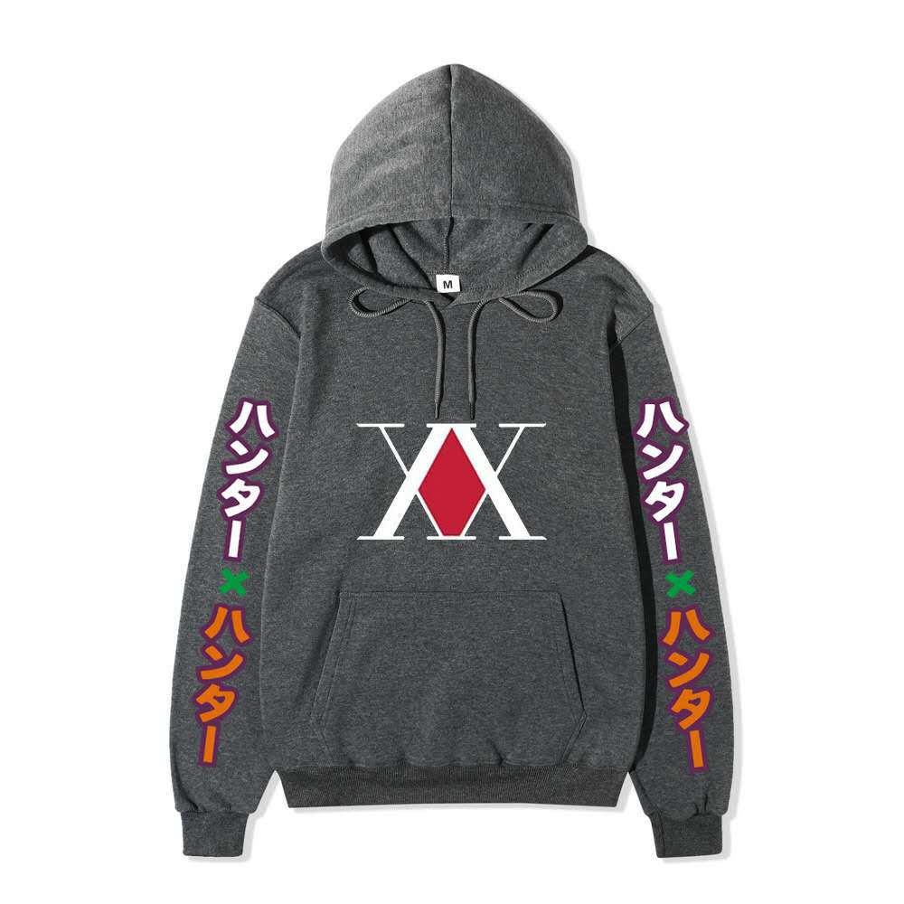 Hunter X Hunter XX Logo Hoodie Color Japanese Vertical Sleeve Print Black Anime Pullover Sweatshirt