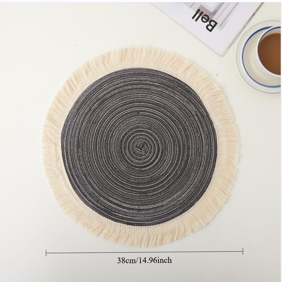 Nordic Ramie Western Food Mat Bowl Mat Tea Tassel Edge Cotton Yarn Insulated Vegetable Plate Round Meal Mat 5pcs